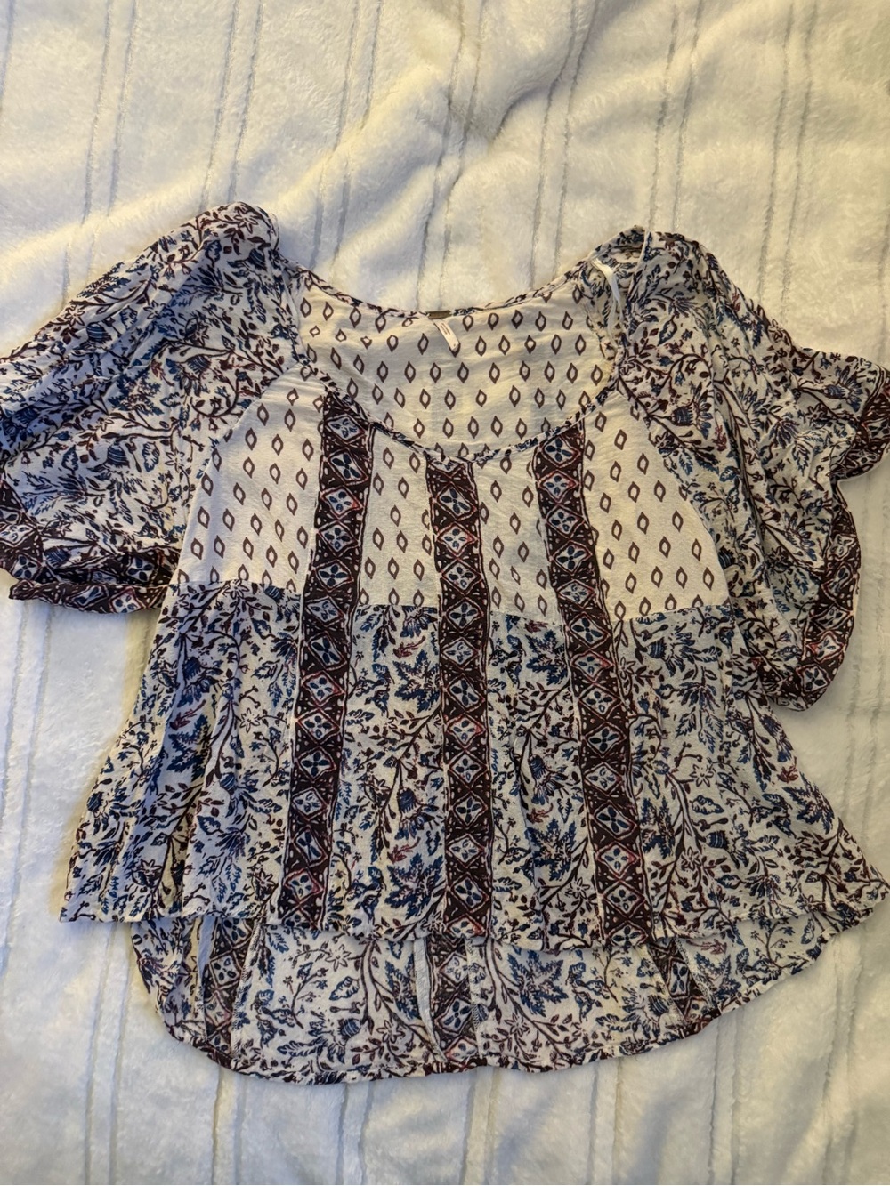 Free people Cream burgundy Boho Print blouse
